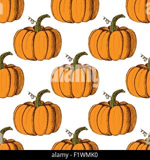 Citrouille dans croquis style vintage, vector pattern transparente Illustration de Vecteur