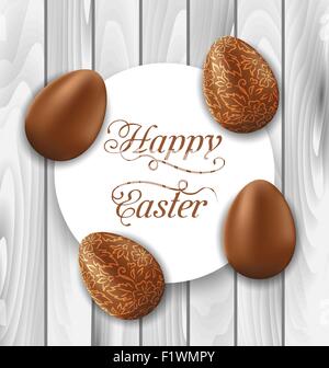 Carte de souhaits avec chocolat de Pâques oeufs décoratifs en bois sur ba Illustration de Vecteur