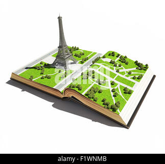 Paris dans le le livre ouvert. Concept 3d Banque D'Images