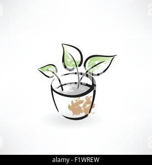 Dans l'icône grunge pot de fleurs Illustration de Vecteur