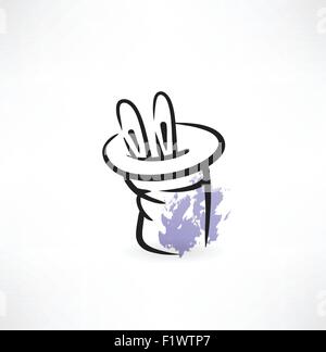 Oreilles de lapin dans le chapeau magique l'icône grunge Illustration de Vecteur