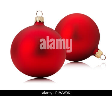 Boules de Noël rouge isolé sur fond blanc. Banque D'Images