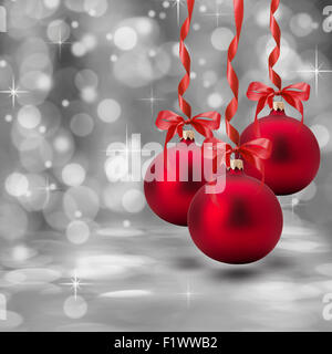 Boules de Noël rouge sur un fond gris. Banque D'Images