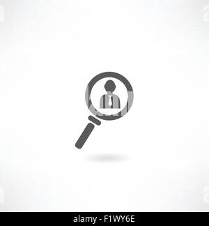 Homme avec une icône en forme de loupe Illustration de Vecteur