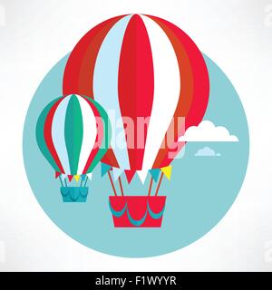 Vol en montgolfière et l'icône de nuages Illustration de Vecteur