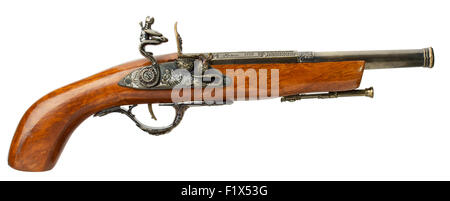 Pistolet rétro isolé sur un fond blanc. Banque D'Images