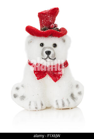 Polar bear toy Noël isolé sur le fond blanc. Banque D'Images