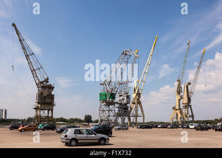 Vieilles grues du port d'Anvers, Belgique Banque D'Images