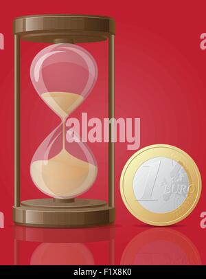 Hourglass ancienne rétro et une pièce euro vector illustration isolé sur fond rouge Illustration de Vecteur