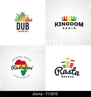 L'Afrique de l'ensemble de dessins de logos vectoriels sound rastafari. La musique reggae Jamaïque modèle. Concept dub colorés Illustration de Vecteur