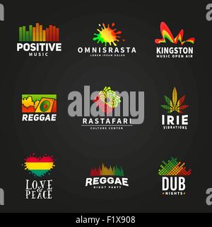 Ensemble de l'Afrique positive ephiopia flag logo design. La Jamaïque reggae musique danse modèle vectoriel. Le président entreprise concept colorés sur fond sombre Illustration de Vecteur