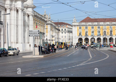 Portugal, Lisbonne, Praca do Comercio - Place du Commerce Street Banque D'Images