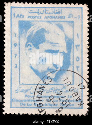 Timbres en l'Afghanistan montre Mustafa Kemal Ataturk, 1881-1938, 50e anniversaire de la République turque, vers 1973. Banque D'Images