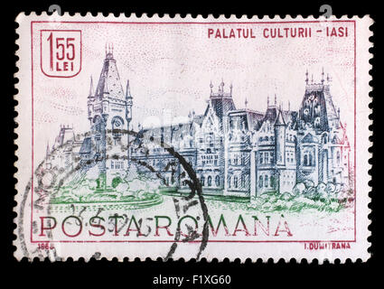 Stamp à partir de la Roumanie montre image du Palais de la Culture à Jassy, des monuments historiques, vers la série 1968 Banque D'Images