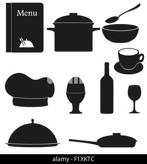 Définir des icônes pour cuisine cuisine restaurant silhouette noire vector illustration isolé sur fond blanc Illustration de Vecteur