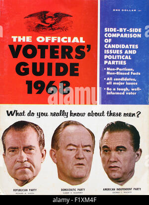 1968 électeurs présidentielles américaines Guide montrant des portraits de Richard M. Nixon, Hubert H. Humphrey, et George C. Wallace Banque D'Images