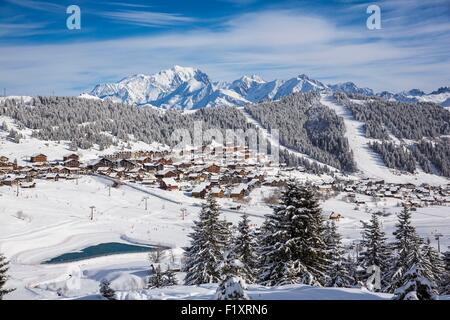 France, Savoie, Les Saisies, massif du Beaufortin, vue sur le Mont Blanc (4810m) Banque D'Images