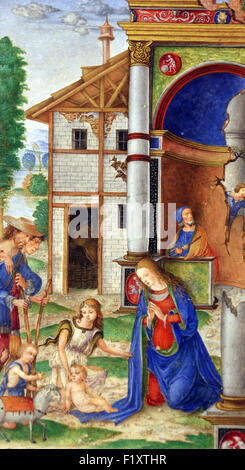 Matteo da Milano : miniatures du Bréviaire d'Alphonse I d'Este : La naissance de Jésus Banque D'Images