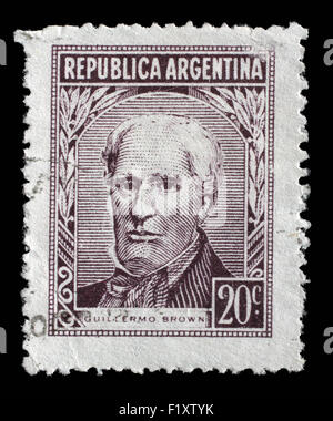 Timbres Argentine montre dans portrait de l'amiral Guillermo Brown (1777-1857) fondateur de la marine argentine, vers 1959 Banque D'Images