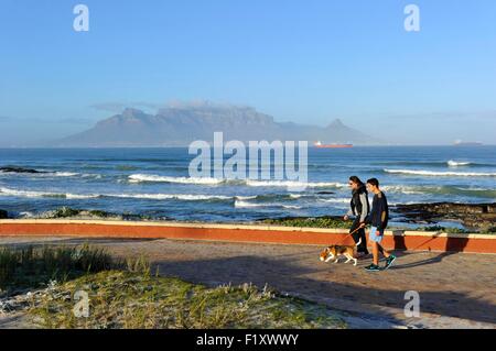 L'Afrique du Sud, Western Cape, Cape Town, Table Mountain, vue de Bloubergstrand Banque D'Images