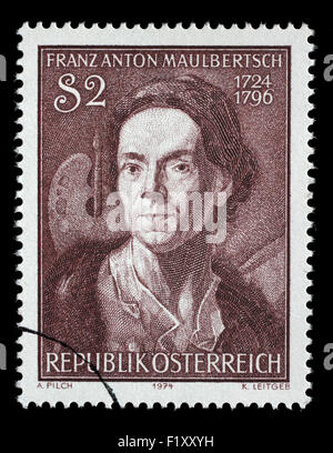 Autriche - circa 1974 : timbres par l'Autriche, indique Franz Anton Maulbertsch, peintre et graveur autrichien , circa 1974 Banque D'Images