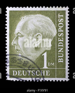 Timbres en l'Allemagne montre Theodor Heuss, 1er Président de la République fédérale d'Allemagne, pochettes, vers 1954 Banque D'Images