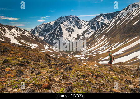 ,Homme,randonnées,Glacier Alaska Chugach, Banque D'Images