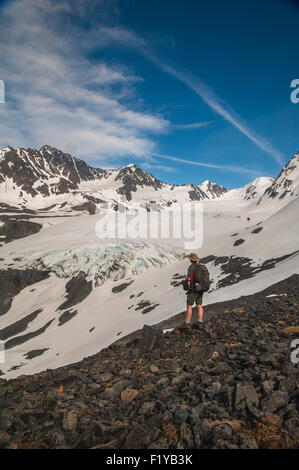 ,Glacier,randonneur,Alaska,Chugach Crow Creek Pass Banque D'Images