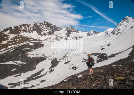 ,Glacier,randonneur,Alaska,Chugach Crow Creek Pass Banque D'Images