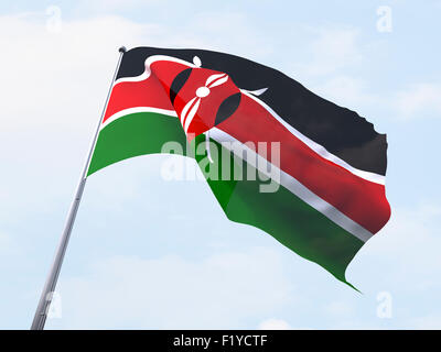 Drapeau du Kenya sur un ciel clair. Banque D'Images