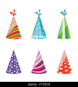 Ensemble de chapeaux colorés parti isolé sur fond blanc Illustration de Vecteur