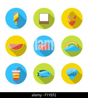 La planification de symboles des vacances d'été, le tourisme et les objets voyage Illustration de Vecteur