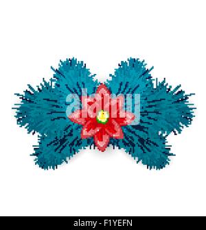 Composition de Noël avec le sapin bleu de brindilles et de poinsettia, fleur Illustration de Vecteur