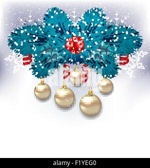 Arrière-plan de la nouvelle année avec des branches de sapin et boules de verre Illustration de Vecteur