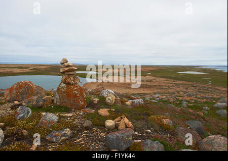 Canada,Inukshuk,Nunavut,Rock,Océan Arctique Banque D'Images