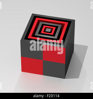 Le rendu 3D d'un cube abstrait noir et rouge Banque D'Images