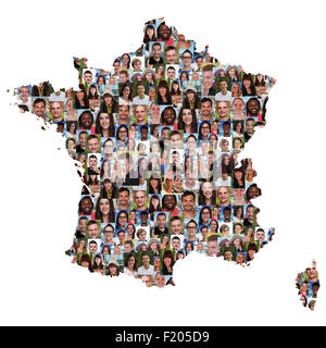 Carte de France groupe multiculturel de jeunes isolés diversité intégration Banque D'Images