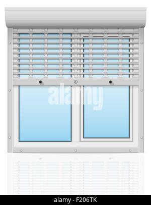 Derrière la fenêtre en plastique perforé métal volets roulants vector illustration isolé sur fond blanc Illustration de Vecteur