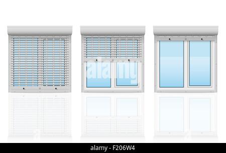 Derrière la fenêtre en plastique perforé métal volets roulants vector illustration isolé sur fond blanc Illustration de Vecteur