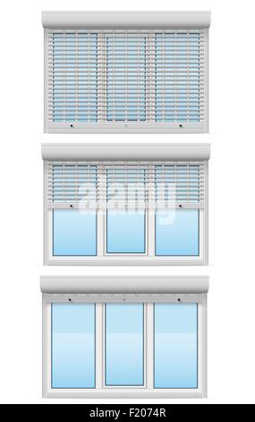 Derrière la fenêtre en plastique perforé métal volets roulants vector illustration isolé sur fond blanc Illustration de Vecteur