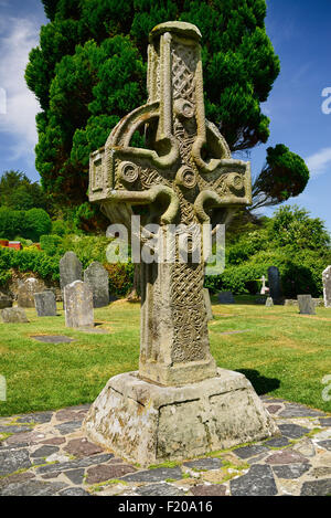 L'Irlande, comté de Tipperary, sculpté Croix celtique à l'Ahenny, le Sud Croix. Banque D'Images