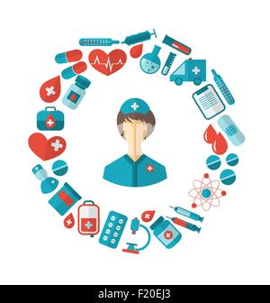 L'icône d'une télévision et de matériel médical et infirmier et d'objets Illustration de Vecteur