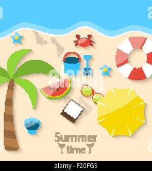 Temps d'été avec télévision couleur set icônes simples sur la plage Illustration de Vecteur