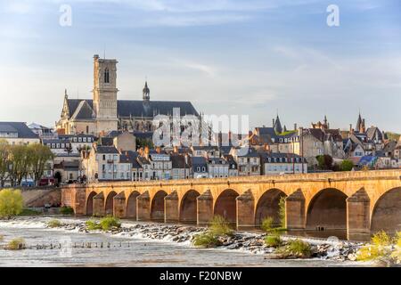 France, Nievre, Nevers, la cathédrale Saint Cyr et Sainte Julitte de Nevers à travers le fleuve Loire Banque D'Images