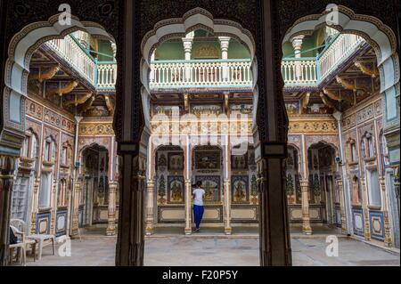 L'Inde, Rajasthan, région de Shekhawati, Nawalgar Podar Haveli, Banque D'Images