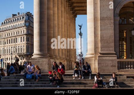 France, Gironde, Bordeaux, zone classée au Patrimoine Mondial de l'UNESCO, Place de la comédie, le Grand Théâtre Banque D'Images