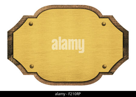 Composition de la plaque d'or, le nom de bois plate, isolated on white Banque D'Images