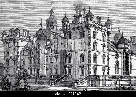 Heriot's Hospital, fondé en 128 par George Heriot, orfèvre et philanthrope écossais, juste à l'extérieur des murs de la ville de Lauriston place, dans la vieille ville d'Édimbourg, en Écosse. C'est à sa mort en 1624 que George Heriot a laissé un legs pour fonder une école de charité pour s'occuper des enfants pauvres et sans père et des enfants des morts en période difficile. Banque D'Images