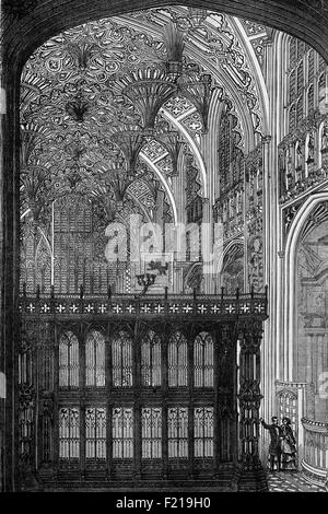 La chapelle Henri VII Lady, aujourd'hui plus connue sous le nom de chapelle Henry VII, est une grande chapelle Lady à l'extrémité est de l'abbaye de Westminster. Construit dans un style gothique perpendiculaire très tardif, dont la magnificence a fait de John Leland l'appeler l'orbis miraculum (la merveille du monde). Banque D'Images