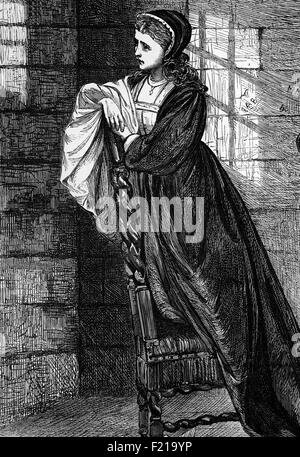 Lady Jane Grey voit son mari Lord Guilford Dudley, fils du duc de Northumberland passer sur son chemin jusqu'à l'exécution. À la suite de son temps que la Reine de neuf jours, ils ont été condamnés à mort pour haute trahison par la reine Mary J'en novembre 1553. Banque D'Images